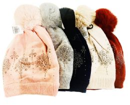 24 Pieces Lady Rhinestone Thermal Hat - Winter Beanie Hats
