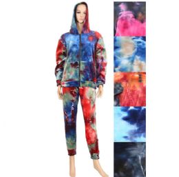 12 Sets Women Long Sleeve Hooded With Pockets Tie Dye Leopard Plaid Lounge Sets - Womens Active Wear