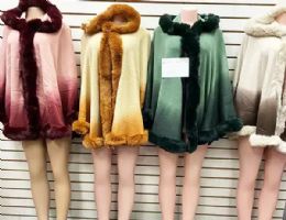 12 Wholesale Faux Fur Poncho Coat Oversize Cloak Open Front Full Wrap Shawl
