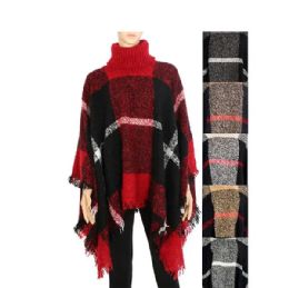 12 Pieces Women's Pullover Sweaters, Oversized Turtleneck Sweaters Poncho, High Neck Loose Shawl Wrap - Winter Pashminas and Ponchos