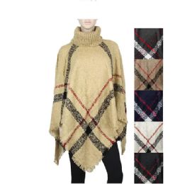 12 Pieces Women's Plaid Pullover Sweaters, Oversized Turtleneck Sweaters Poncho, High Neck Loose Shawl Wrap - Winter Pashminas and Ponchos