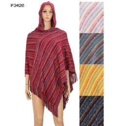 12 Pieces Women's Knitted Shawl Poncho With Fringed Capelet Striped Sweater Pullover Cape - Womens Fashion Tops