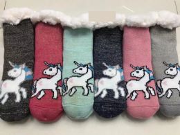 24 Pairs Unicorn Kid's Fuzzy Sherpa Sock - Girls Socks & Tights