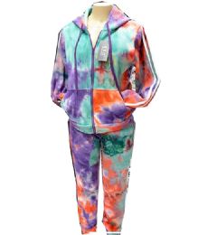 12 Pieces Ladys Tie Die Fleece Thermal Outfit Set - Womens Active Wear