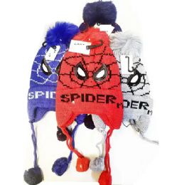 36 Bulk Kids Spider Thermal Hat With Ear Flaps