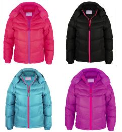 12 Wholesale Girl's Insulated Fleece Lined Puff Jackets With Detachable Hood