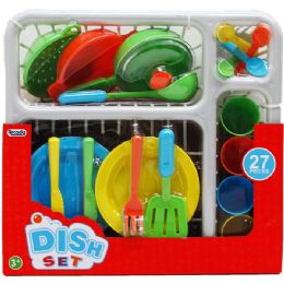 12 Pieces 26pc Pretend Dish Play Set In 11" Dish Rack - Girls Toys