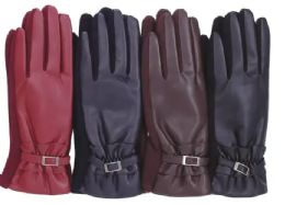 24 Wholesale Women's Faux Leather Touch Screen Glove