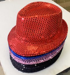 36 Wholesale Sequins Fedora Hats Assorted