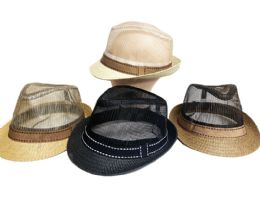 36 Wholesale Mesh Classic Fedora Hat Assorted