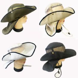 36 Pieces Plain Meshing Fishing Hat With Neck Cover Youth Size - Bucket Hats