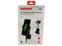 6 Bulk Magnavox Car Cup Holder Phone Mount With 10w Wireless Charger