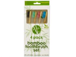 36 Wholesale 4 Pack Bamboo Toothbrush Set