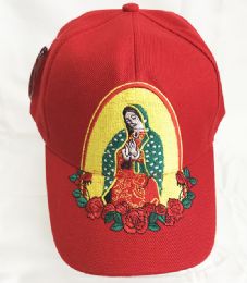 24 Pieces Lady Of Guadalupe Maria Embroidered Baseball Cap In Red - Baseball Caps & Snap Backs