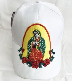 24 Bulk Lady Of Guadalupe Maria Embroidered Baseball Cap In White