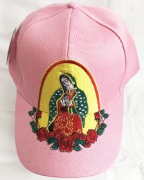 24 Bulk Lady Of Guadalupe Maria Embroidered Baseball Cap In Pink