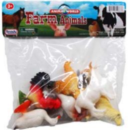48 Pieces 6pc 3"-3.5" Plastic Farm Animals In Pvc Bag W/ Header - Animals & Reptiles
