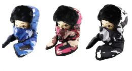 12 Bulk Winter Thermal Hat With Neck And Face Cover Assorted