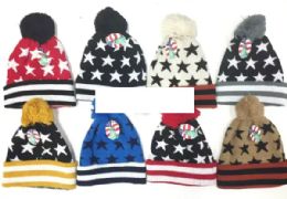 24 Bulk Stars And Stripes Winter Hat Assorted