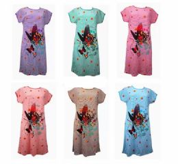 24 Wholesale Sleepwear Women's Nightgown Printed Sleep Shirt Short Sleeve