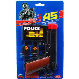 72 Bulk 6.5" 45mm Toy Gun W/ Soft Bullet & Accss On Blister Card