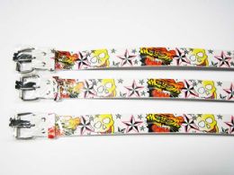 48 Wholesale Belts In Skull Print Mixed Size