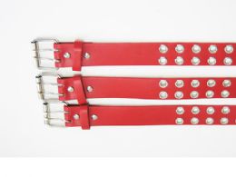 72 Wholesale Red Double Hole Belt In Mixed Size