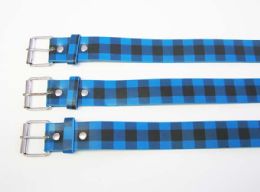 72 Wholesale Checkers Belt In Blue In Mixed Size