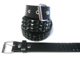 48 Pieces Pyramid Studded Black Belts Assorted Size - Womens Belts