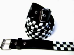 36 Wholesale Pyramid Studded Black And White Belts Assorted Size
