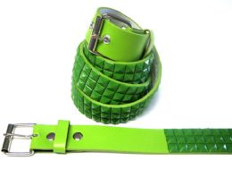 36 Wholesale Pyramid Studded Green And White Belts Assorted Size