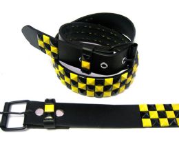 36 Wholesale Pyramid Studded Yellow And Black Belts Assorted Size