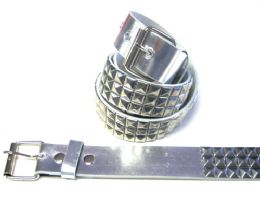 48 Pieces Pyramid Studded Silver Belt - Unisex Fashion Belts
