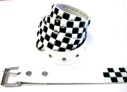 48 Pieces Pyramid Studded White And Black Belts - Unisex Fashion Belts