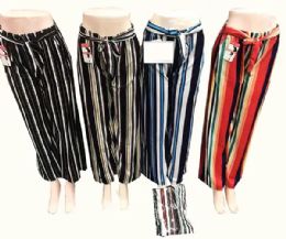 24 Pieces Women's Vertical Striped Straight Leg Long Pants Casual - Womens Pants