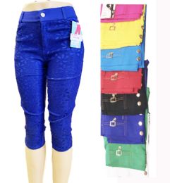 12 Wholesale Womens Ultra Thin Stretch Cropped Capris Lace With Zipper