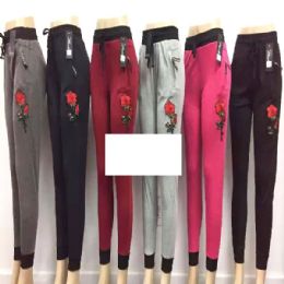 12 Pieces Womens Active Yoga Lounge Sweat Pants With Pockets And Rose - Womens Active Wear