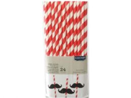 78 pieces Red Stripe With Mustaches Paper Straws 24 Count - Straws and Stirrers