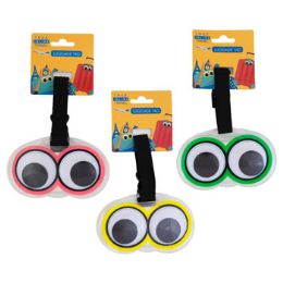 24 pieces Luggage Tag 3ast Google Eye W/buckle Release 12pc Mdsg Stripheader/pbslv - Tags