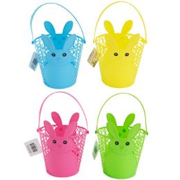 24 of Easter Bunny Basket 4ast Colors Plastic 7 X 8.25in/hangtag