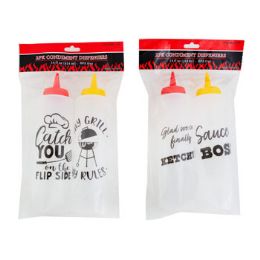 36 Wholesale Condiment Dispensers 2pk Bbq Prints 8.5in/14oz 2ast Combos Bpa Free/peggable Opp Bag