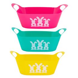 36 of Easter Bucket Oval W/handles Bunny Printed Front 3ast Brites 13 X 7.25 X 4.75in Plastc/label