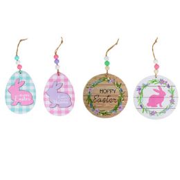 24 of Easter Ornaments Mdf 4ast Circle/egg Shape W/bead Accent 5.125x0.5x5.125/3.75x0.5x5.125
