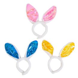 36 Wholesale Bunny Ear Headband 3ast Shiny Yellow/pink/blue Header/stocklot