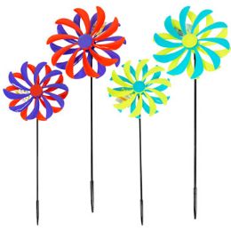 24 pieces Pinwheel Flower 4ast Plastic Double Layer 8x19.5in/hangtag - Wind Spinners