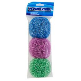 36 pieces Scourer 3pk Plastic Sparkle 9g Each/clean Printed pb - Scouring Pads & Sponges