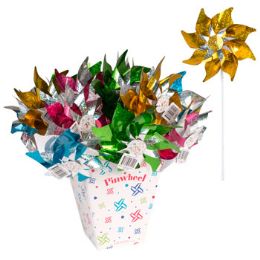 36 pieces Pinwheel Plastic 16.75in 4ast Holographic Colors Ht/kd Display Yellow/pink/green/turqoiuse - Wind Spinners
