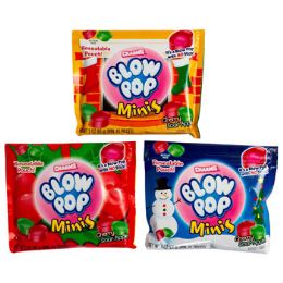 24 Wholesale Candy Holiday Blow Pop Minis 3 Oz Pouch In 12pc Pdq Cherry And Sour Apple