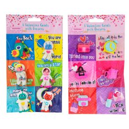 24 pieces Valentine Classroom Cards 6ct W/shaped Eraser 2 Asst Boy/girlpolybag/insert - Valentine Decorations