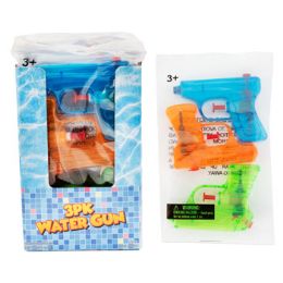24 Wholesale Water Gun 3pk 4.5in 3clr Pack12pc Pdq Polybag W/label